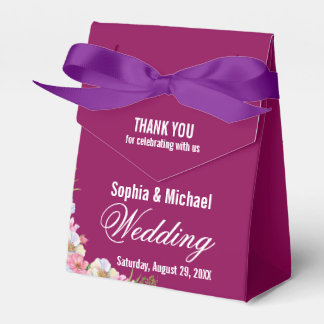 Blue Pink Watercolor Flowers Wedding Favor Boxes