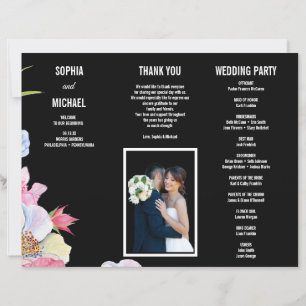 Blue Pink Watercolor Flowers Wedding Program Flyer