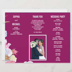 Blue Pink Watercolor Flowers Wedding Program Flyer