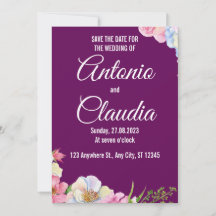 Blue Pink Watercolor Flowers Wedding Save The Date