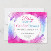 Blue pink Watercolor Gender Reveal Invitation