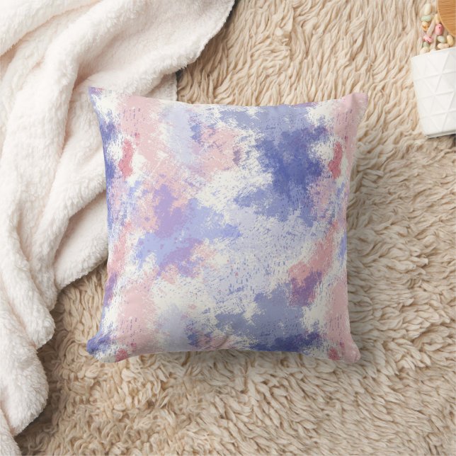 Blue Pink Watercolor Modern Abstract Throw Pillow (Blanket)