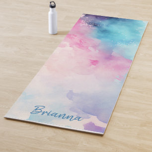 Blue & Pink Watercolor Personalized Yoga Mat