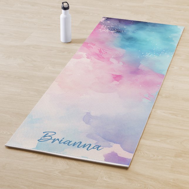 Blue & Pink Watercolor Personalized  Yoga Mat (In Situ)