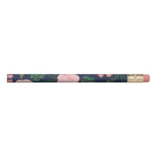 Blue Pink Watercolor Roses Gold Outline Design Pencil