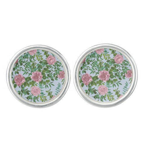 Blue  Pink Wedding Pastel Floral Cufflinks