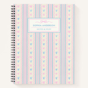 Blue & Pink Whimsical Hand Drawn Bows Custom Notebook