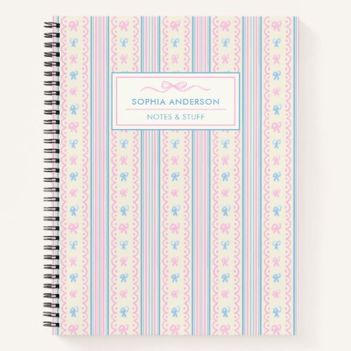 Blue &amp; Pink Whimsical Hand Drawn Bows Custom  Notebook
