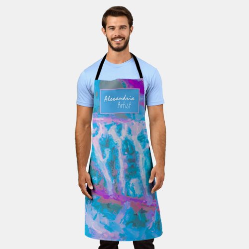 Blue Pink White Abstract Watercolor Personalize Apron