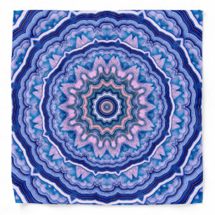 Blue Pink White Agate Boho Mandala  Bandana