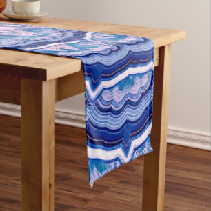 Blue Pink White Agate Boho Mandala Short Table Runner