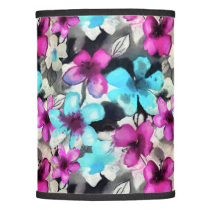 Blue Pink White Black Watercolor Flowers Pattern Lamp Shade