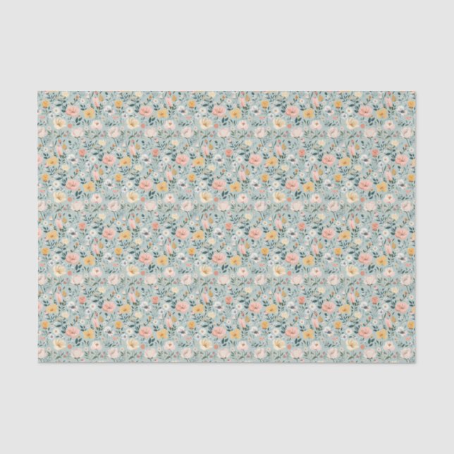 Blue Pink White Floral Birthday Bridal Shower Tissue Paper (Front)