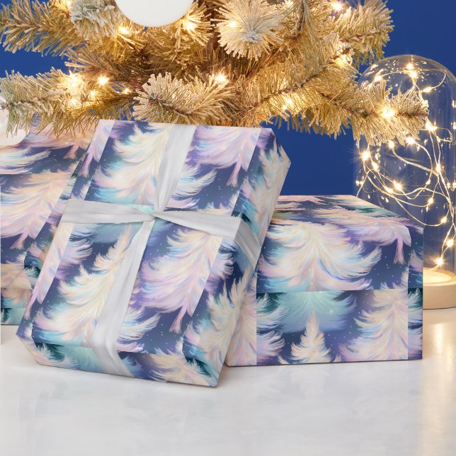 Blue Pink White Gold Trees Modern Christmas Wrapping Paper (Holidays)