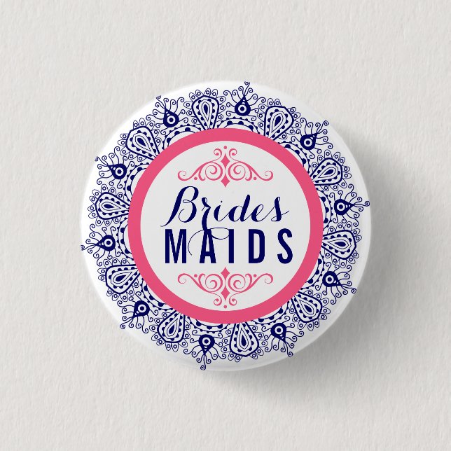 Blue Pink & White Lace Brides-maids Button 2a (Front)