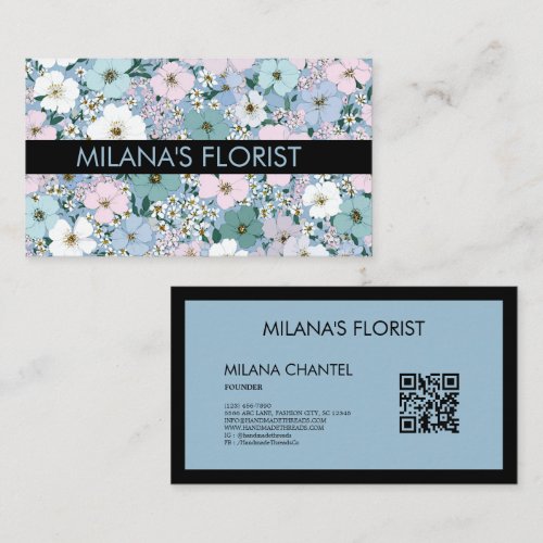 Blue Pink White Modern Trendy Flower Florist Business Card