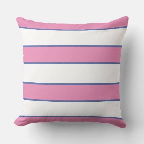 Blue Pink White Nautical Elegant Modern Stripes Outdoor Pillow