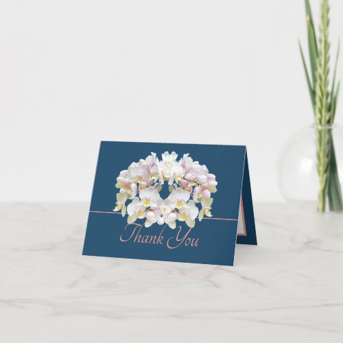 Blue Pink White Orchids Chic Bouquet Thank You Card