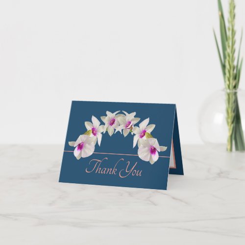 Blue Pink White Pink Orchid Bouquet Thank You Card