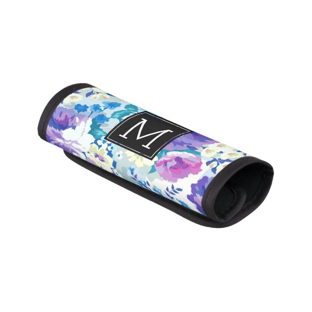 Blue Pink & White Summer Flowers pattern Luggage Handle Wrap (Angled)