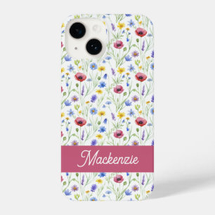 Blue Pink Wildflower Botanical Custom Name  iPhone 14 Case
