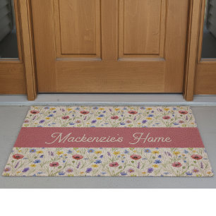 Blue Pink Wildflower Botanical Name Fiber Doormat