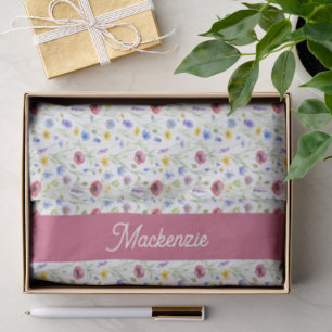 Blue Pink Wildflower Watercolor Tissue Paper