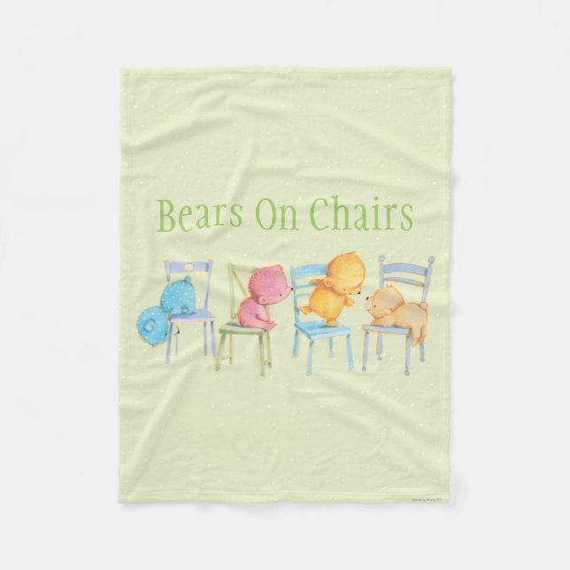 Blue, Pink, Yellow, and Brown Bears Play Fleece Blanket (Front)
