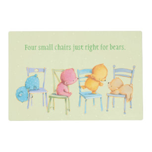 Blue, Pink, Yellow, and Brown Bears Play Placemat