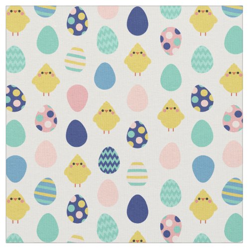 Blue Pink Yellow Chicks  Easter Eggs Pattern Fabric
