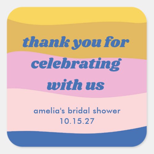 Blue Pink Yellow Custom Bridal Shower Thank You Square Sticker