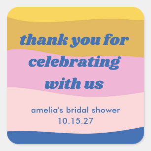 Blue Pink Yellow Custom Bridal Shower Thank You Square Sticker