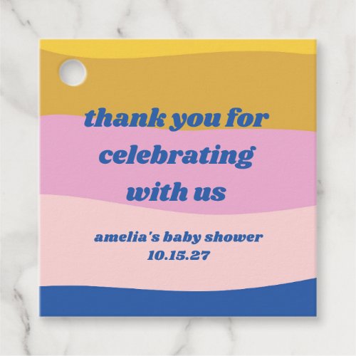 Blue Pink Yellow Custom Cute Baby Shower Thank You Favor Tags