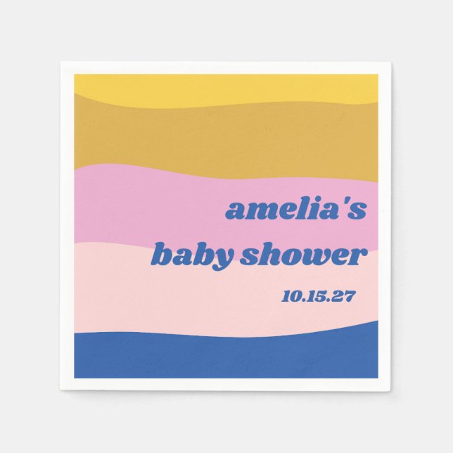 Blue Pink Yellow Cute Playful Custom Baby Shower Napkins (Front)
