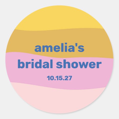 Blue Pink Yellow Cute Playful Custom Bridal Shower Classic Round Sticker