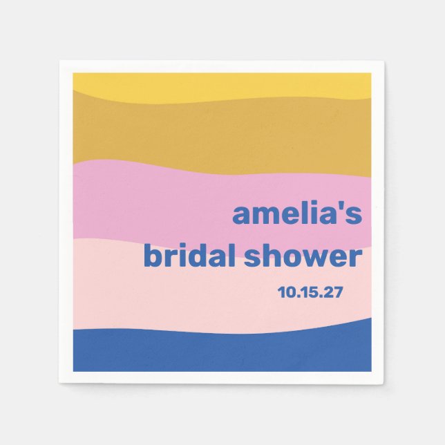 Blue Pink Yellow Cute Playful Custom Bridal Shower Napkins (Front)