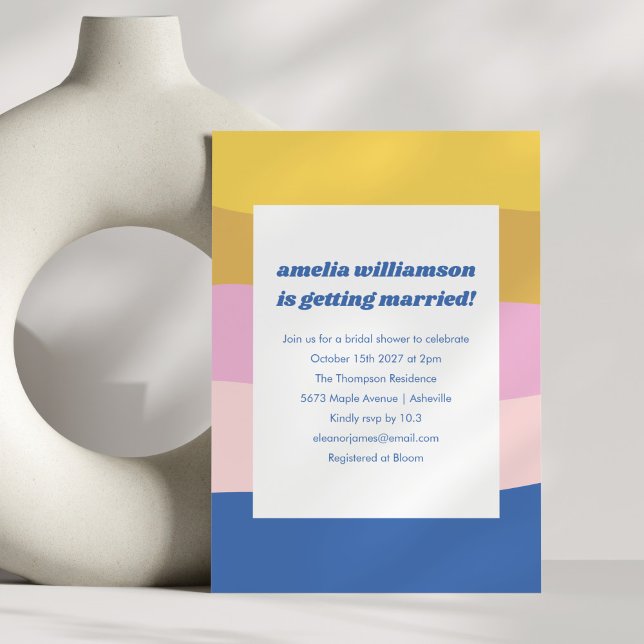 Blue Pink Yellow Cute Playful Retro Bridal Shower Invitation (Creator Uploaded)
