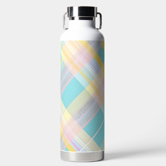 BLUE PINK YELLOW EASTER PLAID PATTERN WATER BOTTLE
