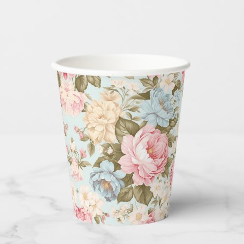 Blue Pink Yellow Floral Paper Cups