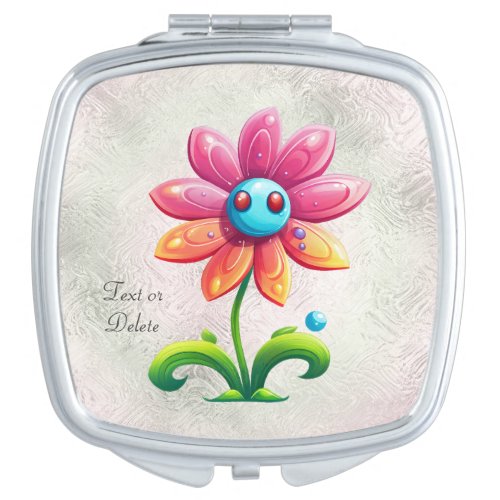 Blue Pink Yellow Flower Compact Mirror