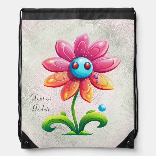 Blue Pink Yellow Flower Drawstring Backpack