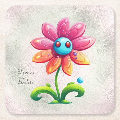 Blue Pink Yellow Flower Paper Coaster