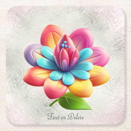 Blue Pink Yellow Flower Paper Coaster