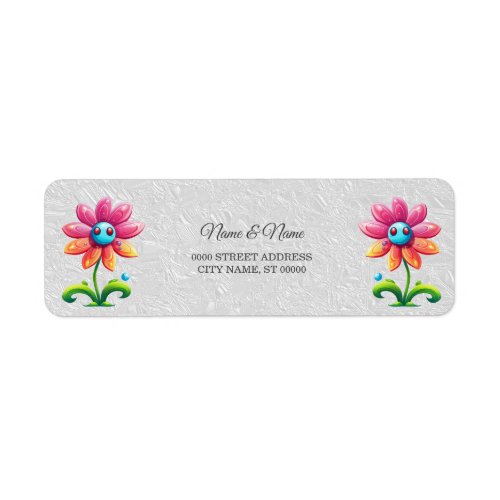 Blue Pink Yellow Flower Return Address Label