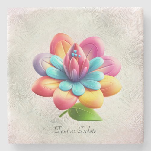 Blue Pink Yellow Flower Stone Coaster