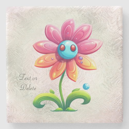 Blue Pink Yellow Flower Stone Coaster