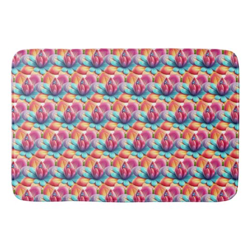 Blue Pink Yellow Flowers Bath Mat