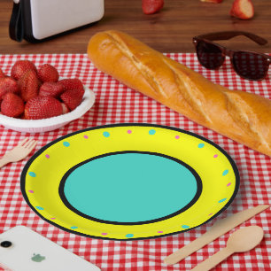Blue Pink Yellow Geometric Polka Dots Paper Plates