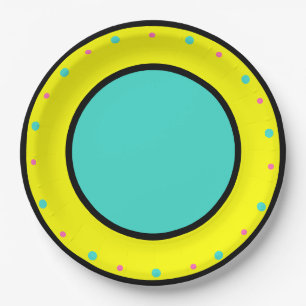 Blue Pink Yellow Geometric Polka Dots Paper Plates
