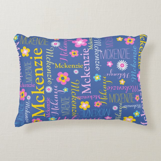 Blue pink yellow girls McKenzie name  Accent Pillow (Front)
